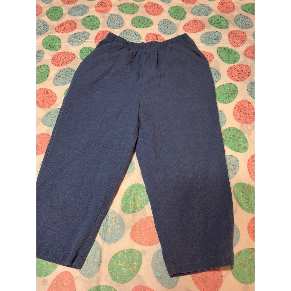 Blair Blue Textured Elastic Waist Pull On Crop Pants Petite 10PT Side Pockets